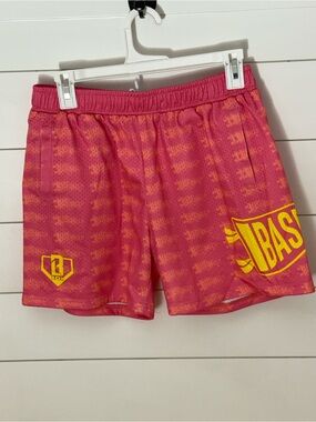 Girls' Pink Athletic Shorts with Yellow Graphic